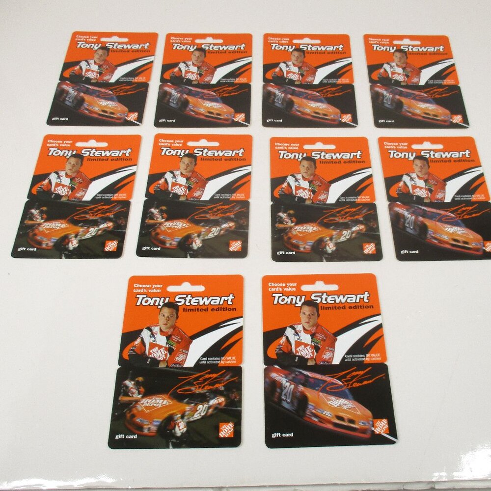 10 Tony Stewart Home Depot #20 Limited Edition 2002 Gift Cards Signature UNUSED